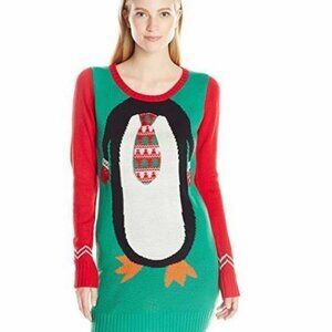 Blizzard Bay Juniors Penguin Tie Tunic Christmas Sweater